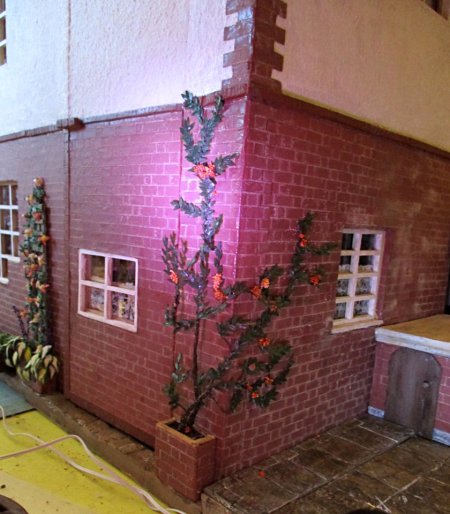 theinfill art deco dolls house blog, theinfill dolls house blog, theinfill 1930s-50s Deco House, Hogepotche Hall –Hodgepodge Hall - Medieval Tudor Jacobean dolls house blog - back of house reveal plant